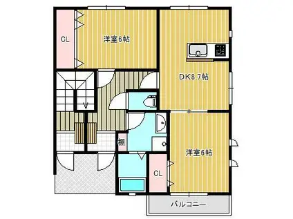 サンガーデン中津(2DK/1階)の間取り写真