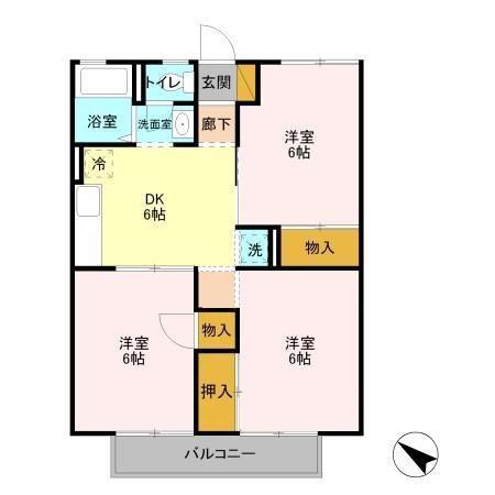 ネオシティ中島A(3DK/1階)の間取り写真