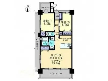 アルファライフ倉敷白壁通(2LDK/3階)の間取り写真