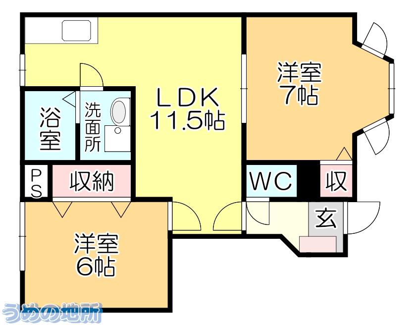 エクセラン原(2LDK/1階)の間取り写真