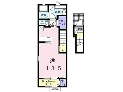 マリノア(ワンルーム/2階)の間取り写真