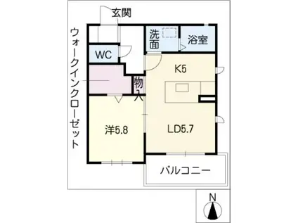 シードほなみI(1LDK/2階)の間取り写真