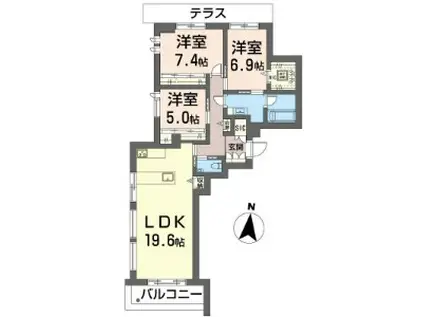 バーダントエダン深沢(3LDK/1階)の間取り写真