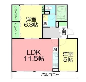 桃山コーポ2号棟(2LDK/2階)の間取り写真