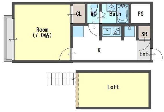 ビコロール東住吉(1K/1階)の間取り写真