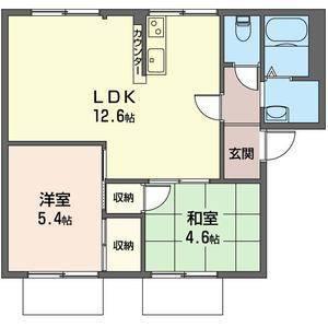 ハイム宮の越(2LDK/1階)の間取り写真