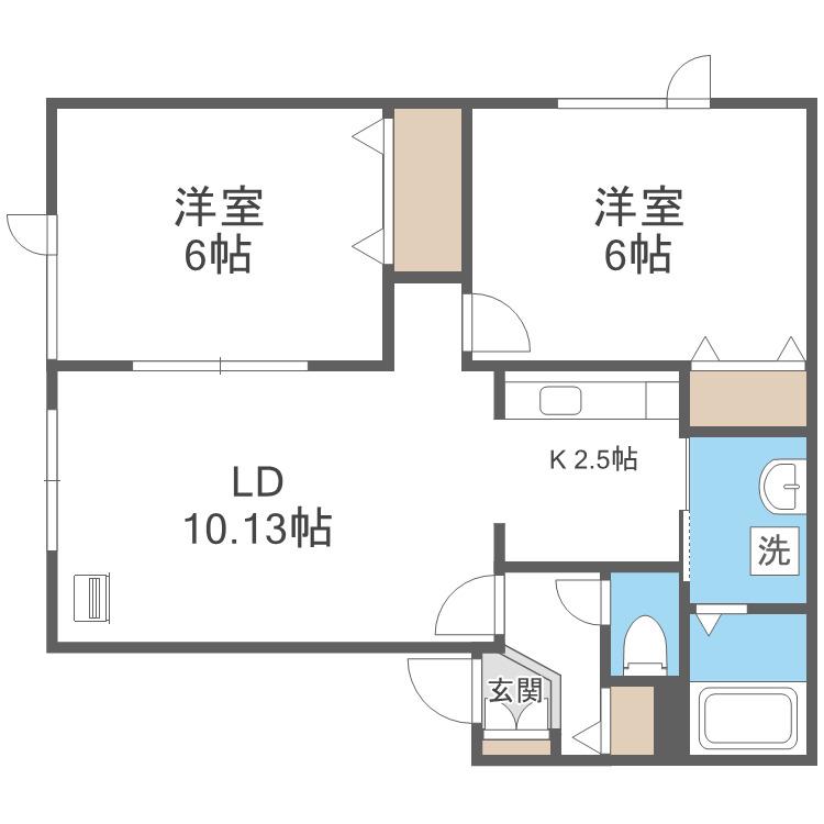 ポンムドゥテール前田(2LDK/1階)の間取り写真