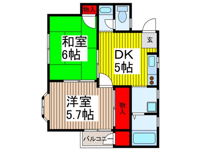 リブ元町(2DK/2階)の間取り写真