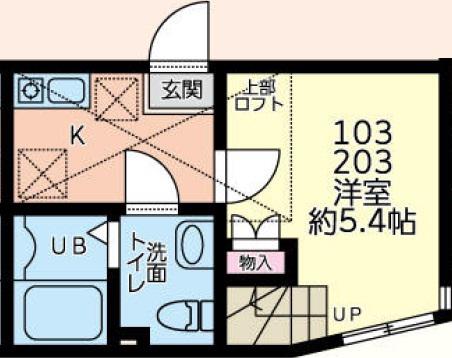 グランツ生田(1K/2階)の間取り写真