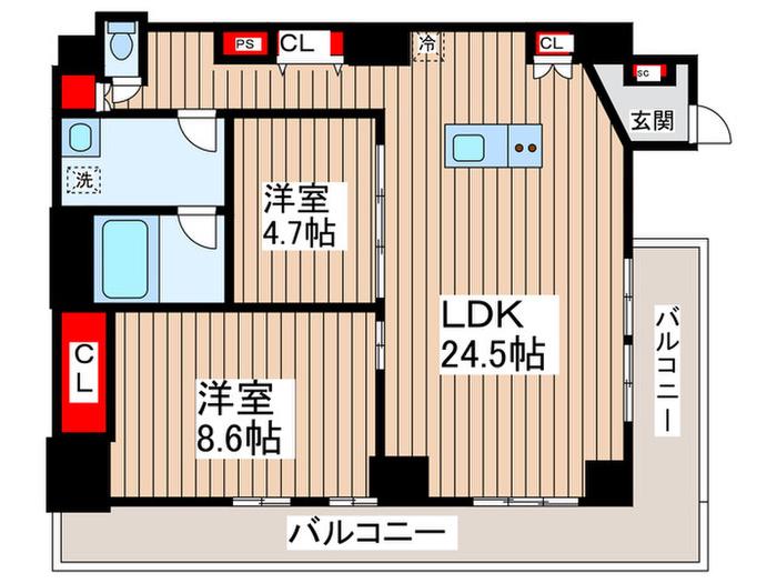 PATH浅草(2LDK/1階)の間取り写真