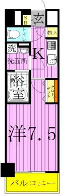 RISING PLACE 北千住(1K/7階)の間取り写真