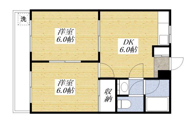 レジデンス福生(2DK/1階)の間取り写真