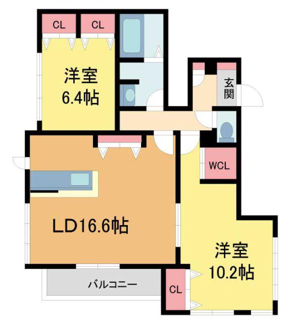 ベレオ御影(2LDK/2階)の間取り写真