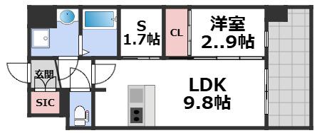 ESTONE HIGASHIOSAKA IIエストワンヒガシオオサカ(1SLDK/11階)の間取り写真