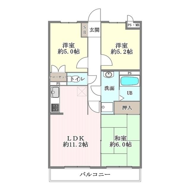 美晴マンションA棟(3LDK/1階)の間取り写真