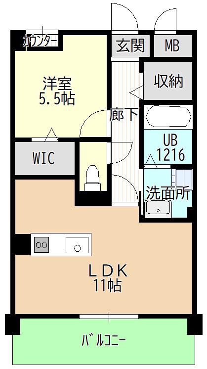 フェリオ新西(1LDK/5階)の間取り写真
