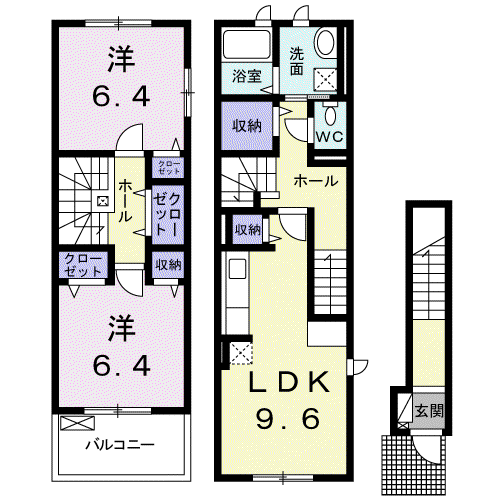 ラ・ポルト(2LDK/2階)の間取り写真