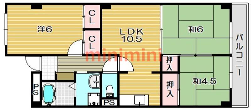 吉田マンション東雲パートII(3LDK/1階)の間取り写真