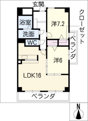 ソシア楠乃木(2LDK/8階)の間取り写真