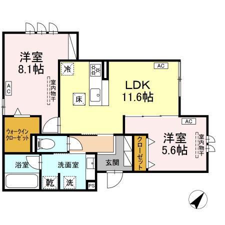 キクロス(2LDK/1階)の間取り写真