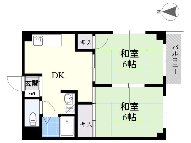 プチハイム薫(2DK/1階)の間取り写真