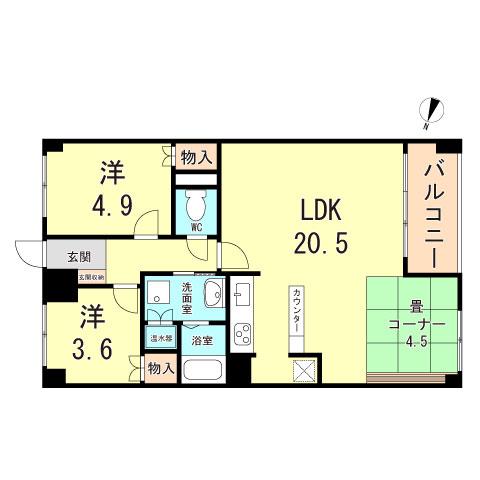万葉ハイツ元町(2LDK/7階)の間取り写真