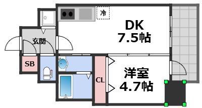 BLAU本町東(1DK/11階)の間取り写真