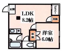 おしゃれ館新森(1LDK/4階)の間取り写真