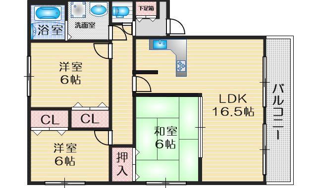 サンバレイ緑地B棟(3LDK/3階)の間取り写真