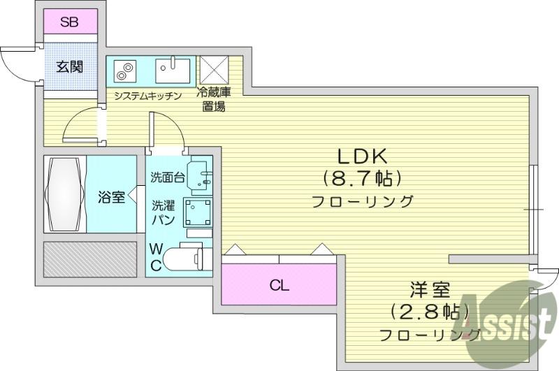 メリディアン白鳥(1LDK/1階)の間取り写真