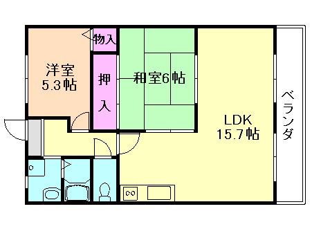 福島グランドヴィラ(2LDK/2階)の間取り写真