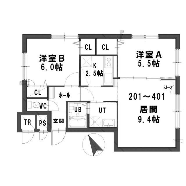 グランメール プリエ(2LDK/2階)の間取り写真