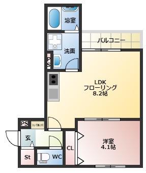西鉄天神大牟田線 西鉄久留米駅 徒歩5分 3階建 築3年(1LDK/3階)の間取り写真