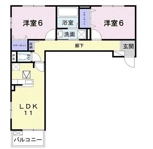 アルカンジュ光 壱番館(2LDK/1階)の間取り写真