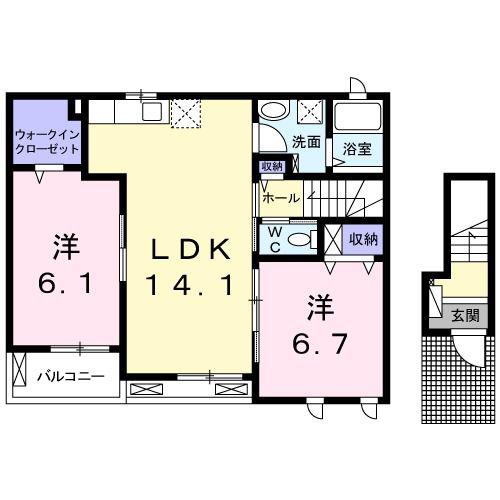 アザレーアI(2LDK/2階)の間取り写真