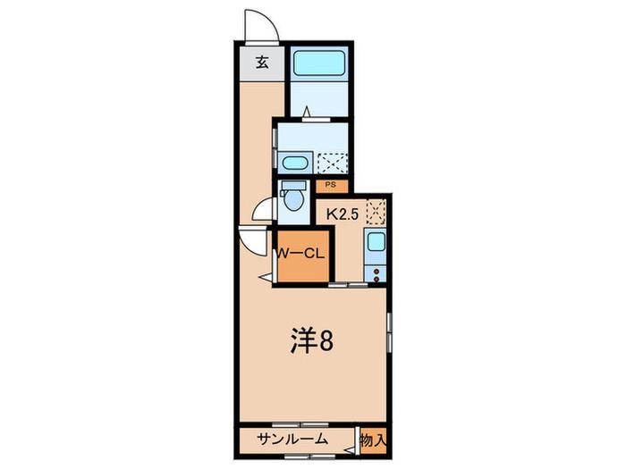 ガーデンハウス・KV(1K/1階)の間取り写真