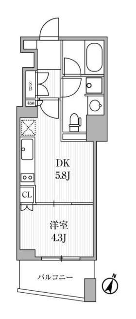 ディームス大手町ノース(1DK/8階)の間取り写真
