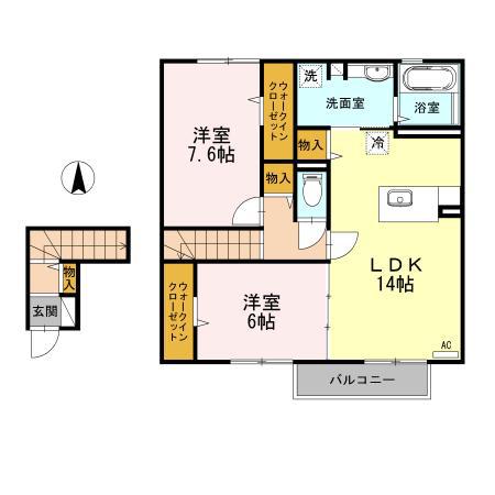 サンビタリアM(2LDK/2階)の間取り写真