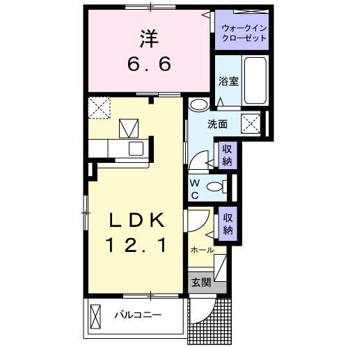 アイリス宮成 B(1LDK/1階)の間取り写真