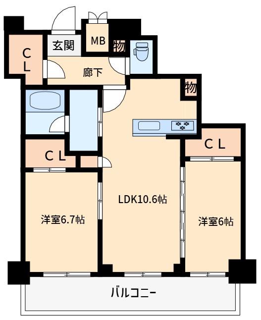 ジオタワー大阪十三(2LDK/22階)の間取り写真