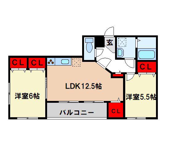シャルムシャトー貴江(2LDK/2階)の間取り写真
