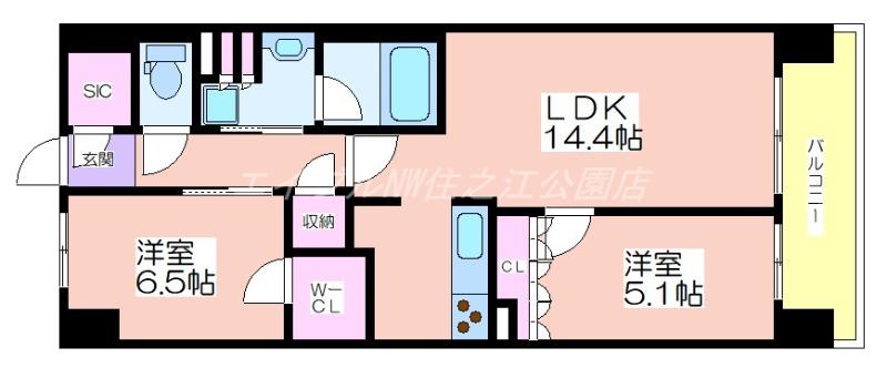 大阪ベイレジデンス(2LDK/12階)の間取り写真