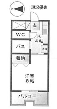 コアクレスト上草柳 III(1K/1階)の間取り写真