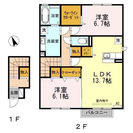 スカイヒルズ(2LDK/2階)の間取り写真