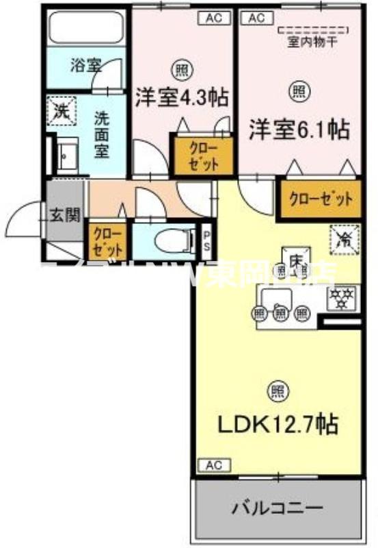 シャンポールさい D棟(2LDK/1階)の間取り写真