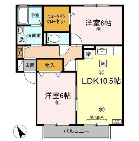 パミドール・ルーチェC棟(2LDK/1階)の間取り写真