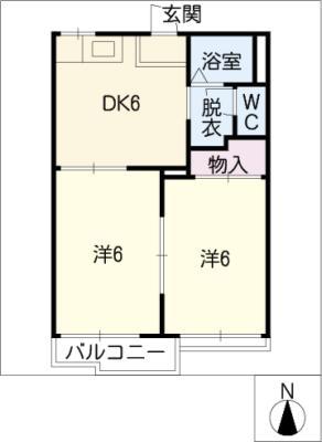 ファミール山本 A・B・C棟(2DK/2階)の間取り写真