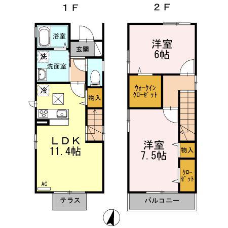 グレイス稲里 B(2LDK/1階)の間取り写真