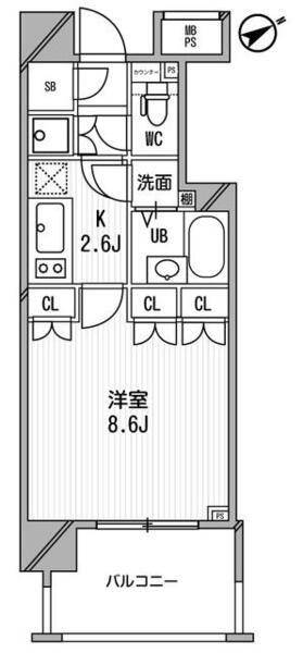 ライオンズシティ白金高輪(1K/7階)の間取り写真