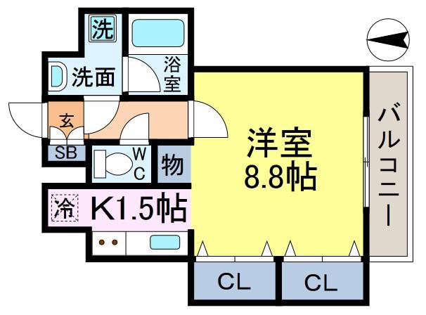 ソレアードYK(1K/2階)の間取り写真